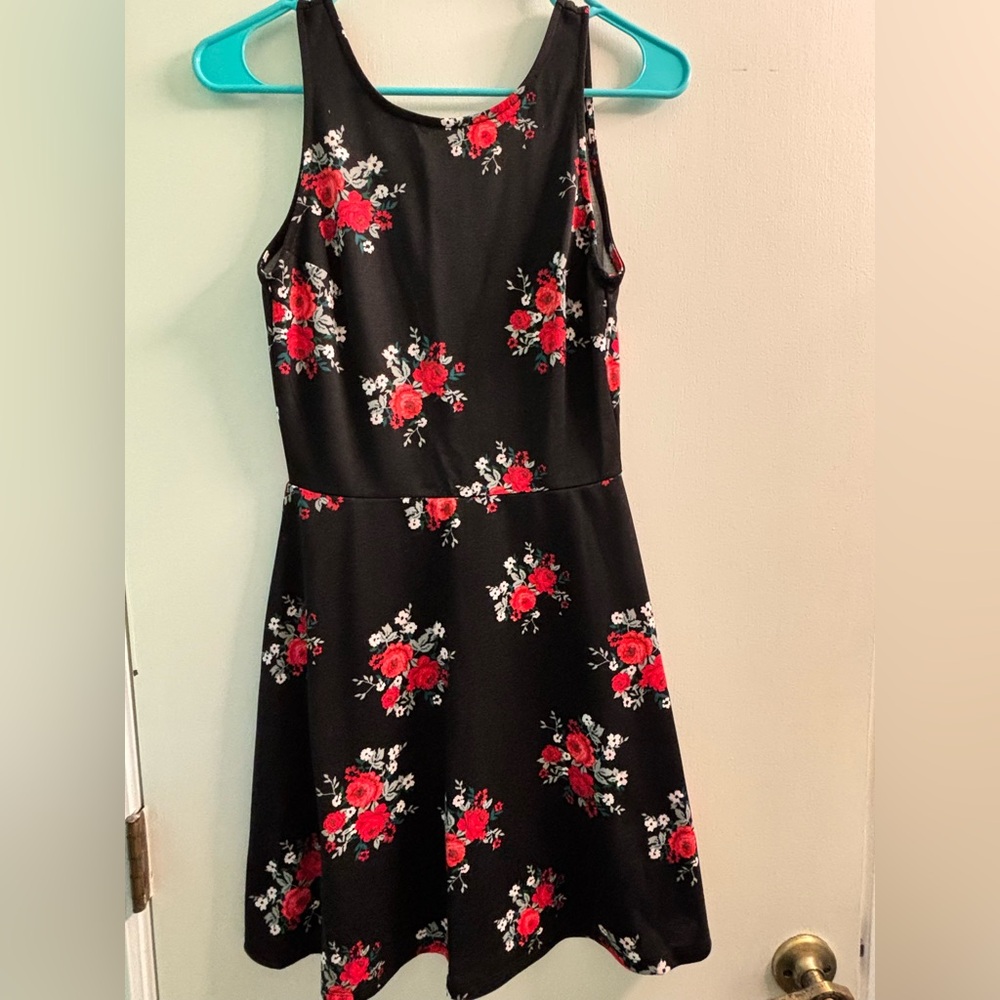 Floral Black and Red Women's Dress